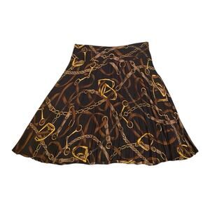 LAUREN Ralph Lauren Equestrian Silk Skirt Size 12 Black Brown Gold Horse Bridle